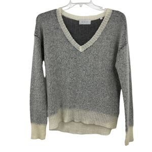 A.L.C. Gray Cream Loop Knit V Neck Lightweight Sweater Alpaca Wool Blend Small